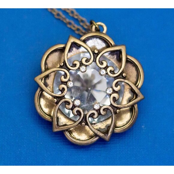 30 inch, Vintage Gold Tone Flower Art Deco Diamond Gem Necklace - D12 - Picture 1 of 3